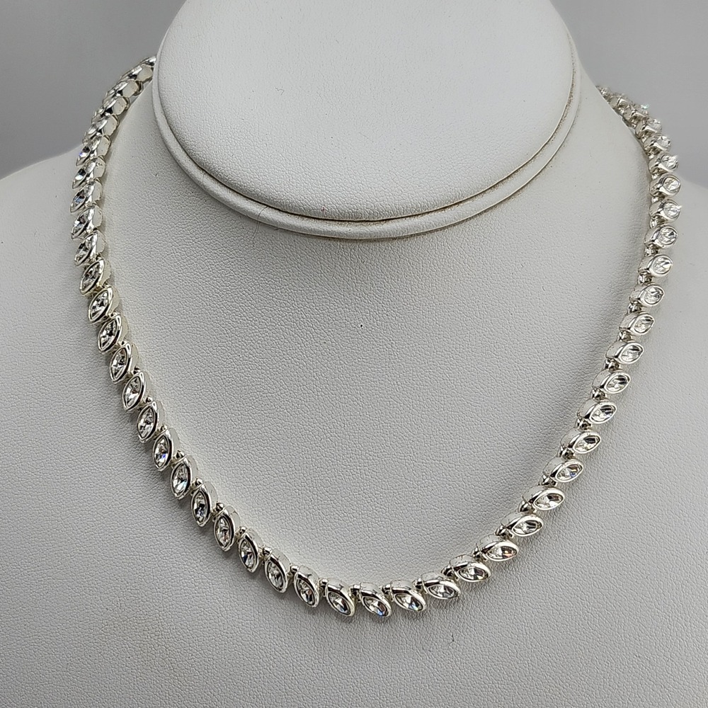 Clear Rhinestones Silver Tone Choker Necklace Bridal Wedding‎